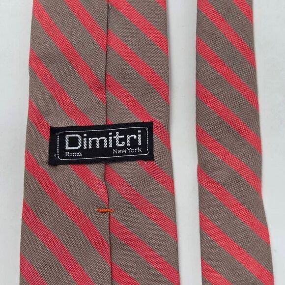 DIMITRI VINTAGE COTTON TIE TAN PINK STRIPE TEXTURED 3" X 55" - Picture 4 of 4